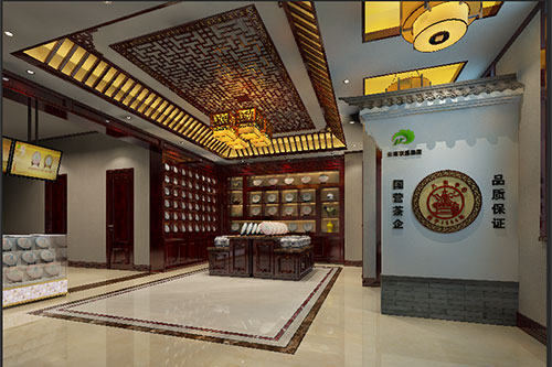 汝阳古朴典雅的中式茶叶店大堂设计效果图