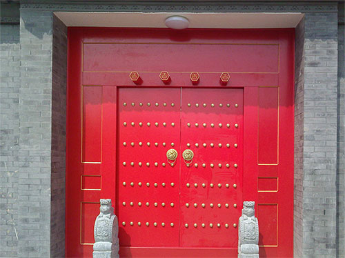 汝阳中国传统四合院系列朱红色中式木制大门木作